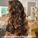 Virgin Human Hair Brown Highlight wavy 13x6 Lace Front wig BW1127